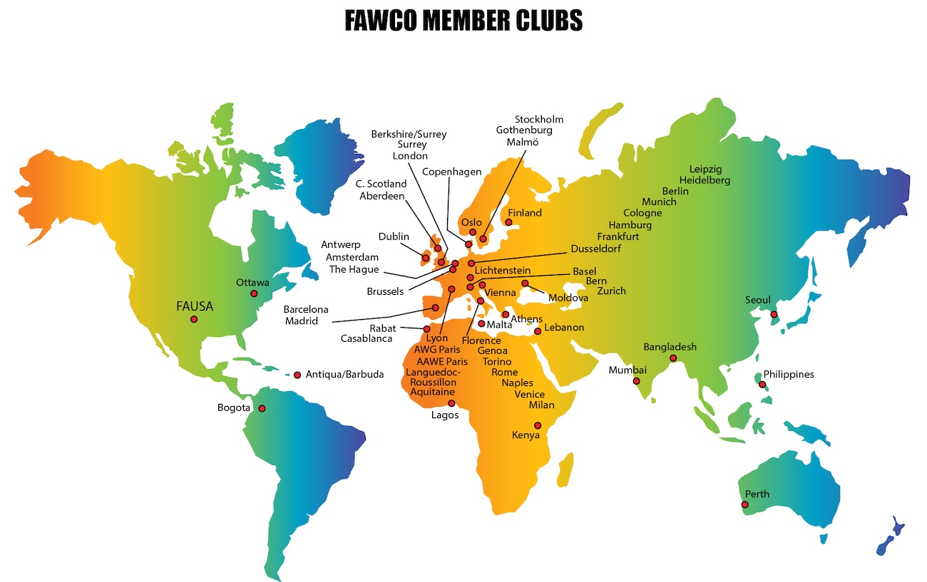 map showing location of FAWCO clubs worldwide