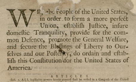 Preamble detail from Library of Congress Dunlap Claypoole original printing of the United States Constitution 1787